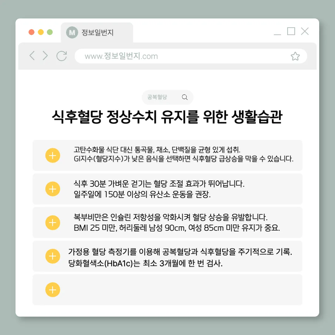 식후혈당-정상수치-공복혈당-정상수치-당화혈색소 정상수치-혈당 조절-목표-당뇨병-혈당-관리-식후혈당-조절-당뇨-합병증-예방