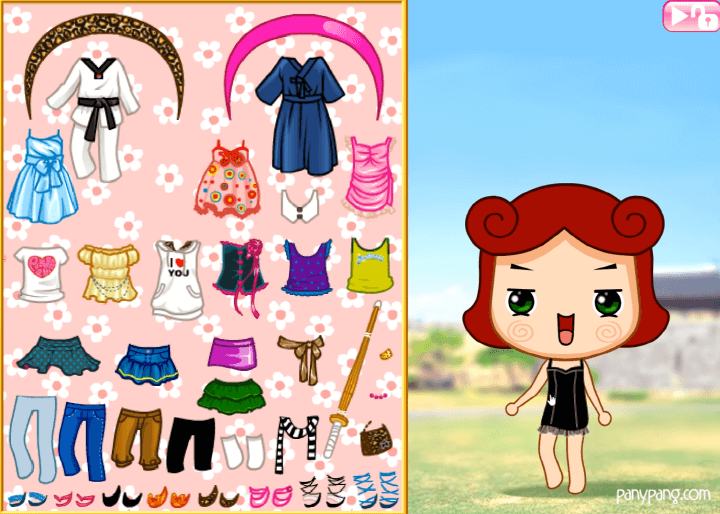 귀여운-코니콩-옷입히기-플래시게임-플레이-코니콩에게-블랙-드레스를-입히는-화면