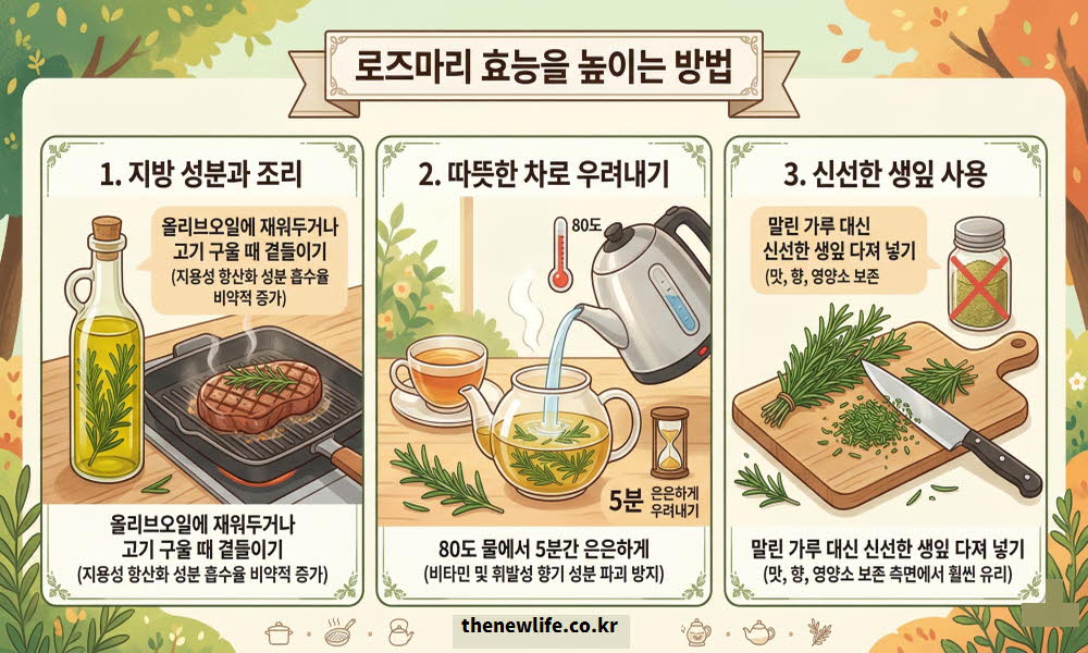 로즈마리 차 효능을 높이는 방법으로 조리법과 차로 활용 방법 설명하는 이미지