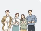4명 친구들 서있는 모습