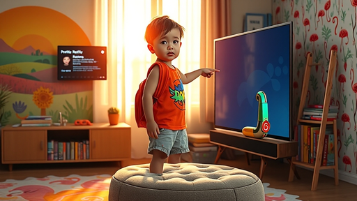 프로필 등급 및 잠금 설정되어 있는 tv화면을 가리키고 있는 아이