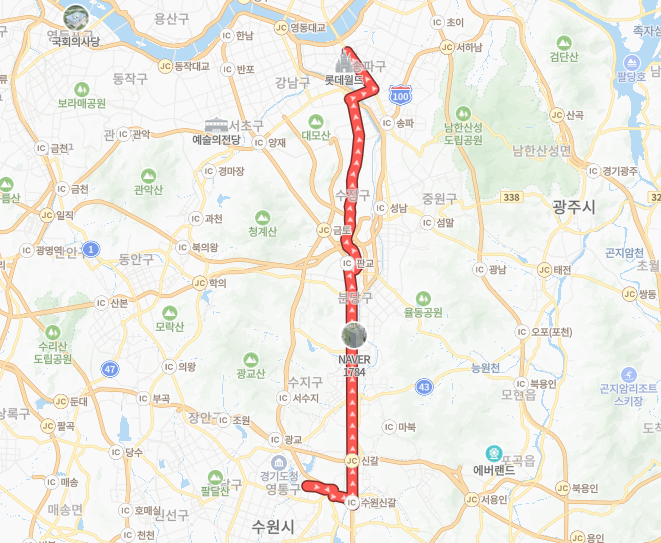 서울-성남-용인-P9243(출근)번-버스-노선-지도