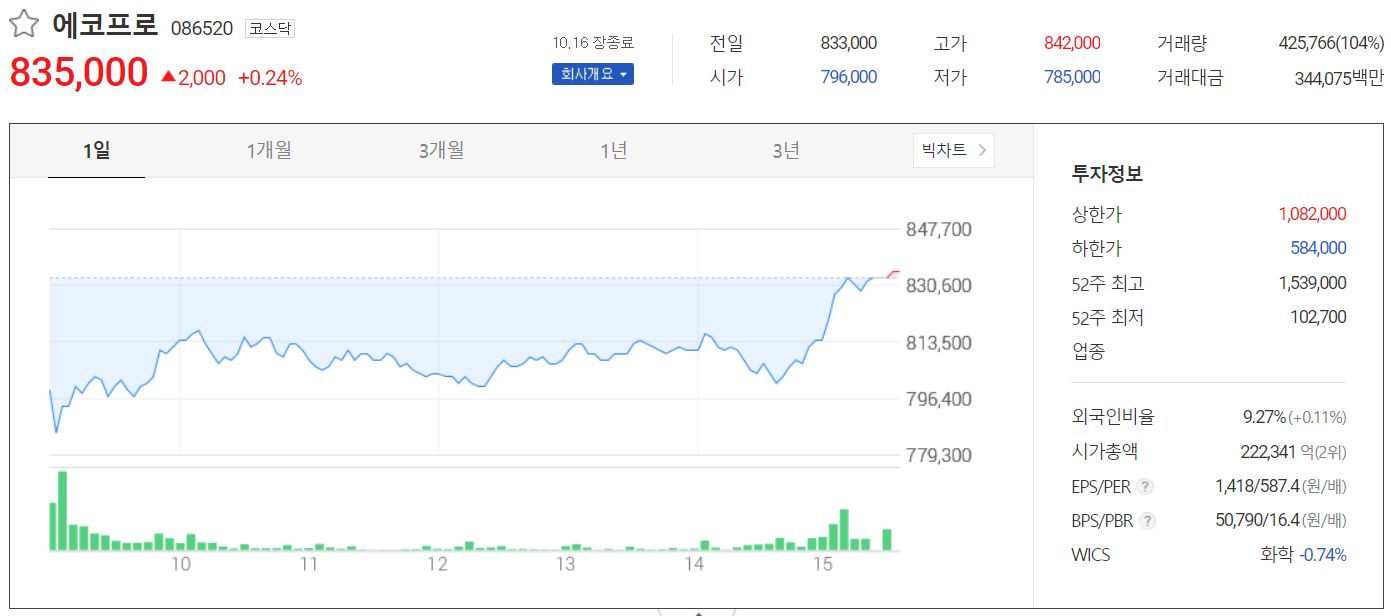에코프로 주가