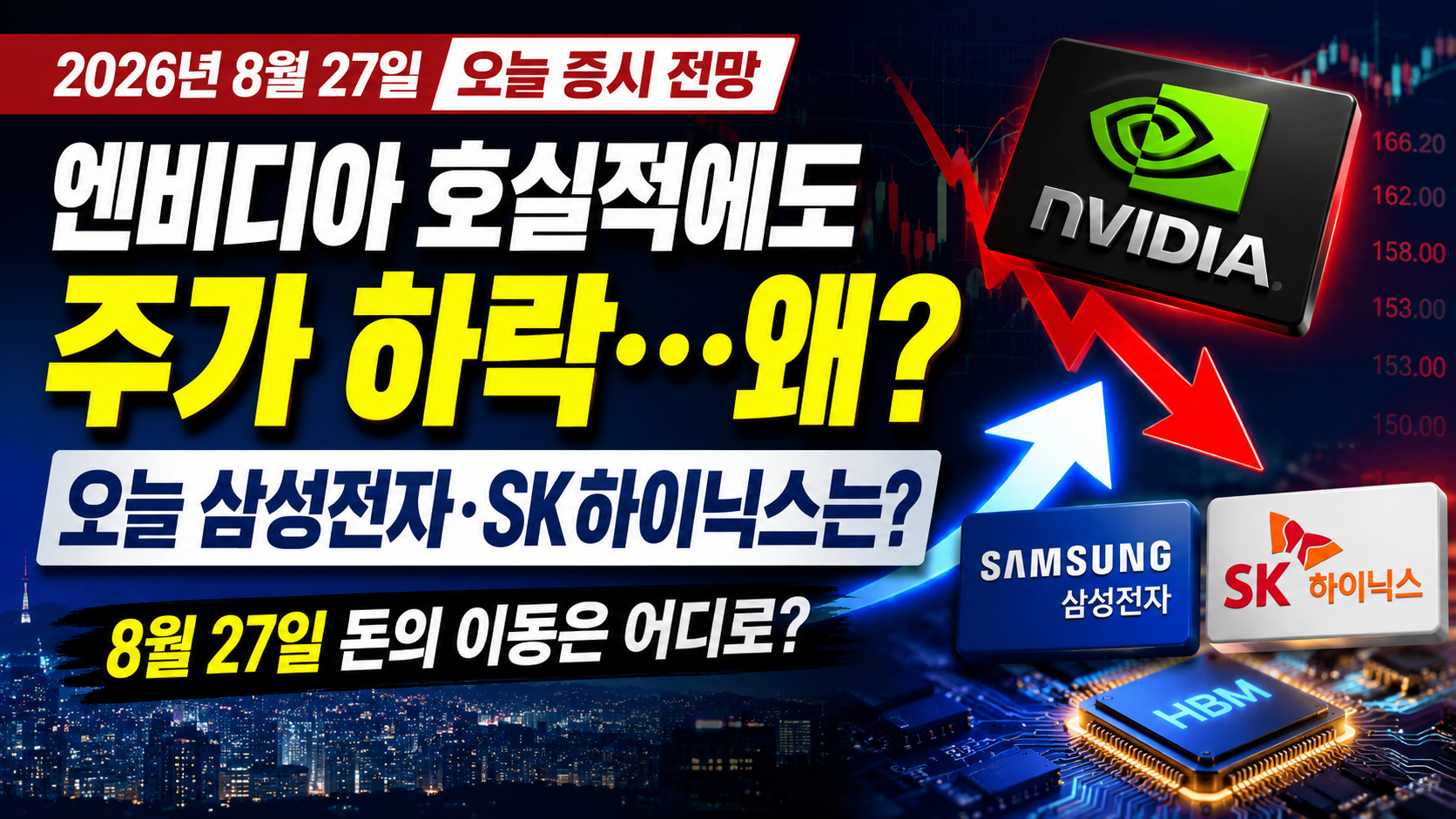 2026년 8월 27일 오늘 한국 증시 전망 삼성전자 SK하이닉스 엔비디아 실적 반도체 돈의 이동