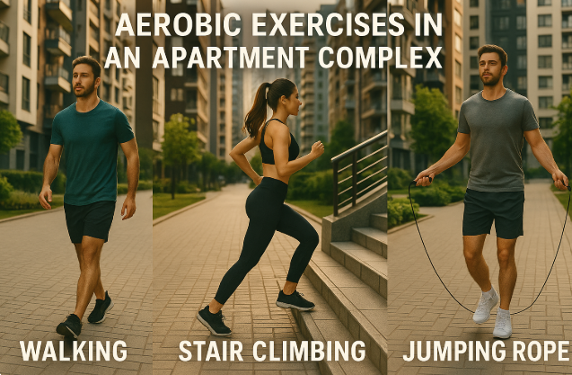 아파트 단지에서 가능한 유산소 운동 관련 사진.