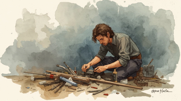 ISTP는 독립적이고 실용적인 성향을 지닌 유형으로, 감정보다는 현실적인 문제 해결에 집중하며 내면의 감정을 드러내는 데는 조심스러운 태도를 보입니다에 관한 그림