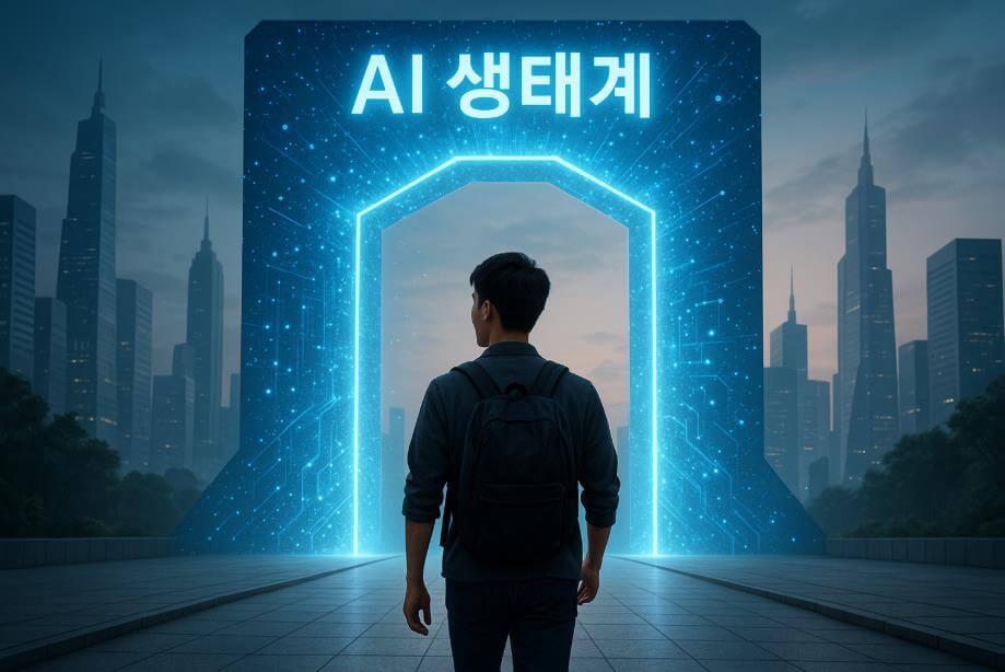 AI가 새로운 인터넷 관문이 되는 미래를 상징하는 장면
