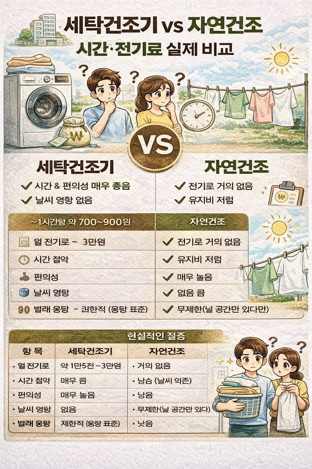 세탁건조기 vs 자연건조기 시간, 전기료 비교
