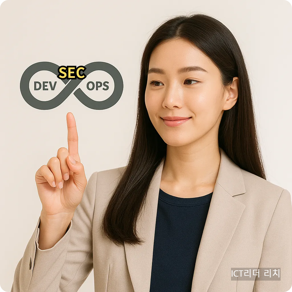 DevSecOps 개념을 손가락으로 가리키는 여성