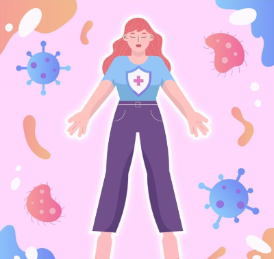외부 바이러스로 부터 몸을 지킨 여성의 일러스트