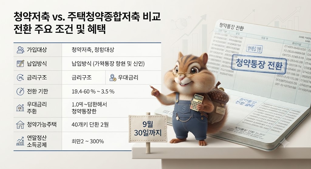 청약저축과 주택청약종합저축 비교 전환 주요 조건 및 혜택을 안내하는 이미지