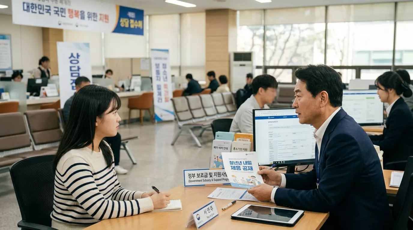 정부지원금 관련 상담하고 있는 장면