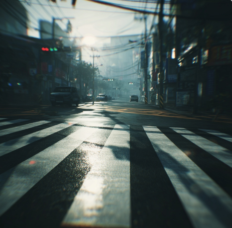 길이 어둡고 휘어지게 보이는 시력