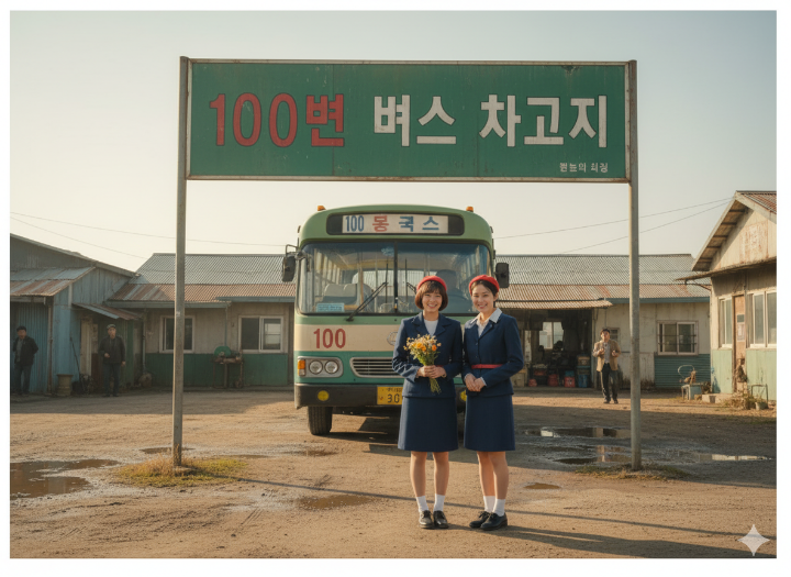 영동 버스 차고지의 레트로 간판과 안내양들의 유니폼