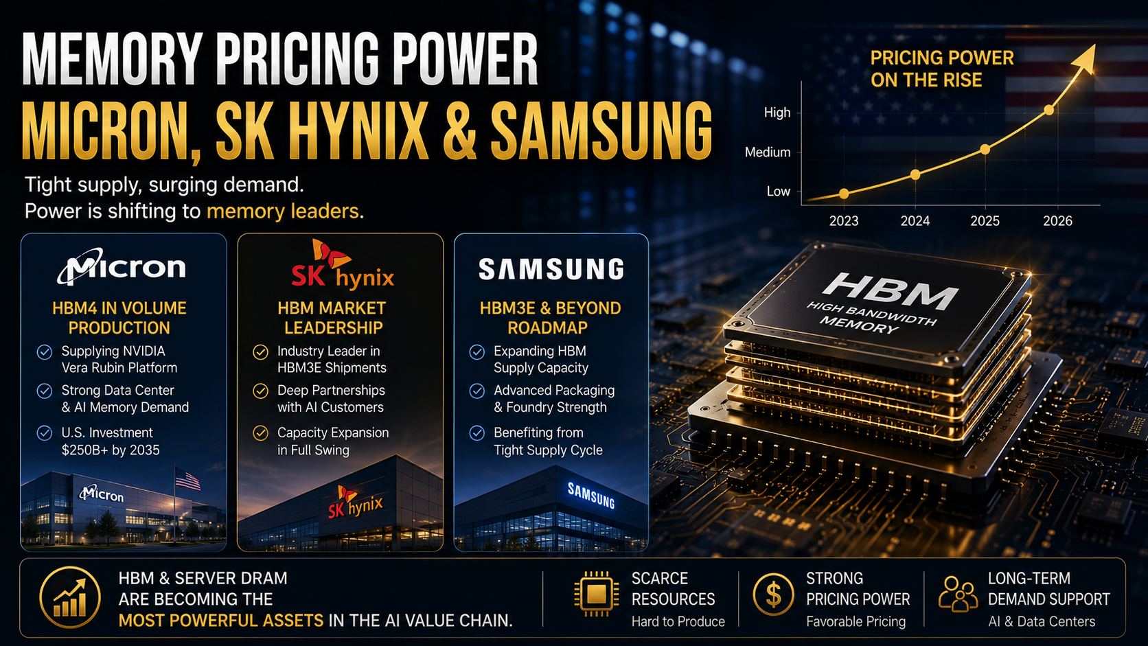 Micron SK hynix and Samsung gain memory pricing power from rising HBM and DRAM demand