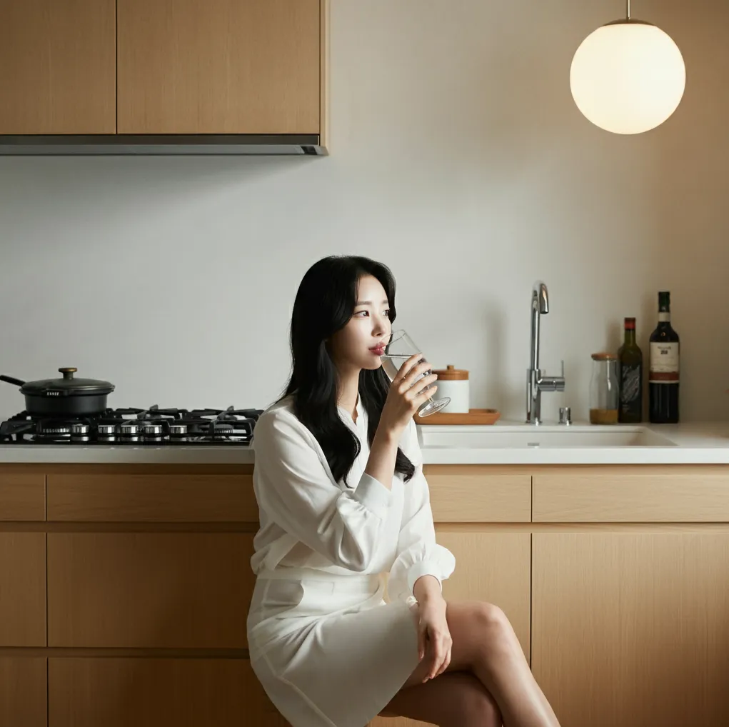세련된-주방에서-물마시는-한국여자01