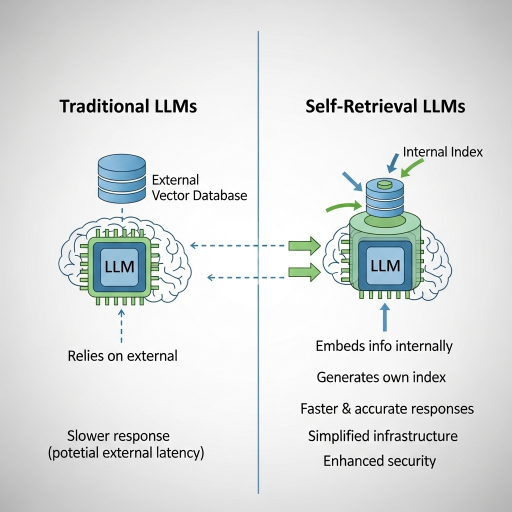 기존 LLM과 Self-Retrieval LLM의 차이