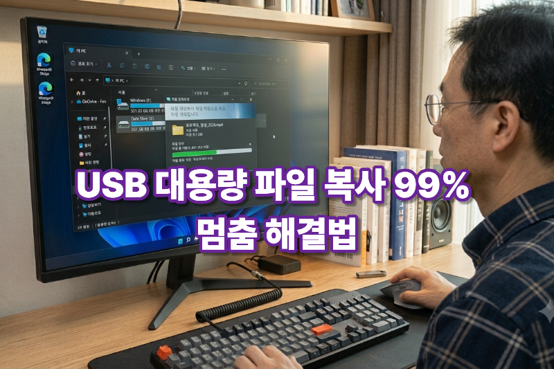 USB로 대용량 파일을 복사할 때 99퍼센트에서 멈추는 쓰기 버퍼 지연 해결 방법