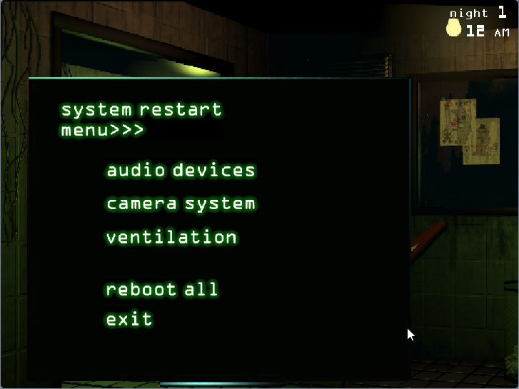 프레디의 피자가게3 시스템 화면입니다