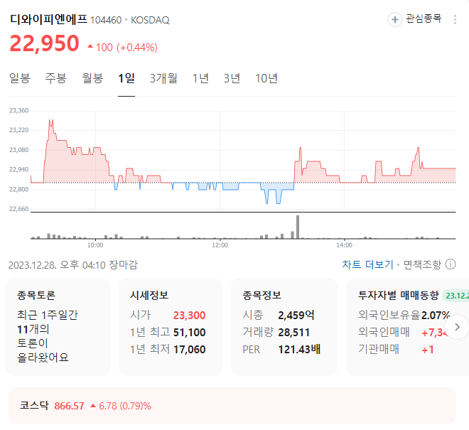 디와이피엔에프 주가