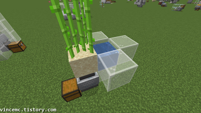 사탕수수가 심어진 모래 옆에 물을 설치한 모습