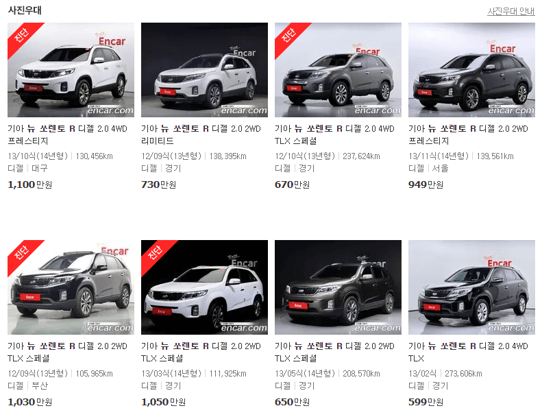 뉴쏘렌토R(12 ~ 14년)-중고차가격