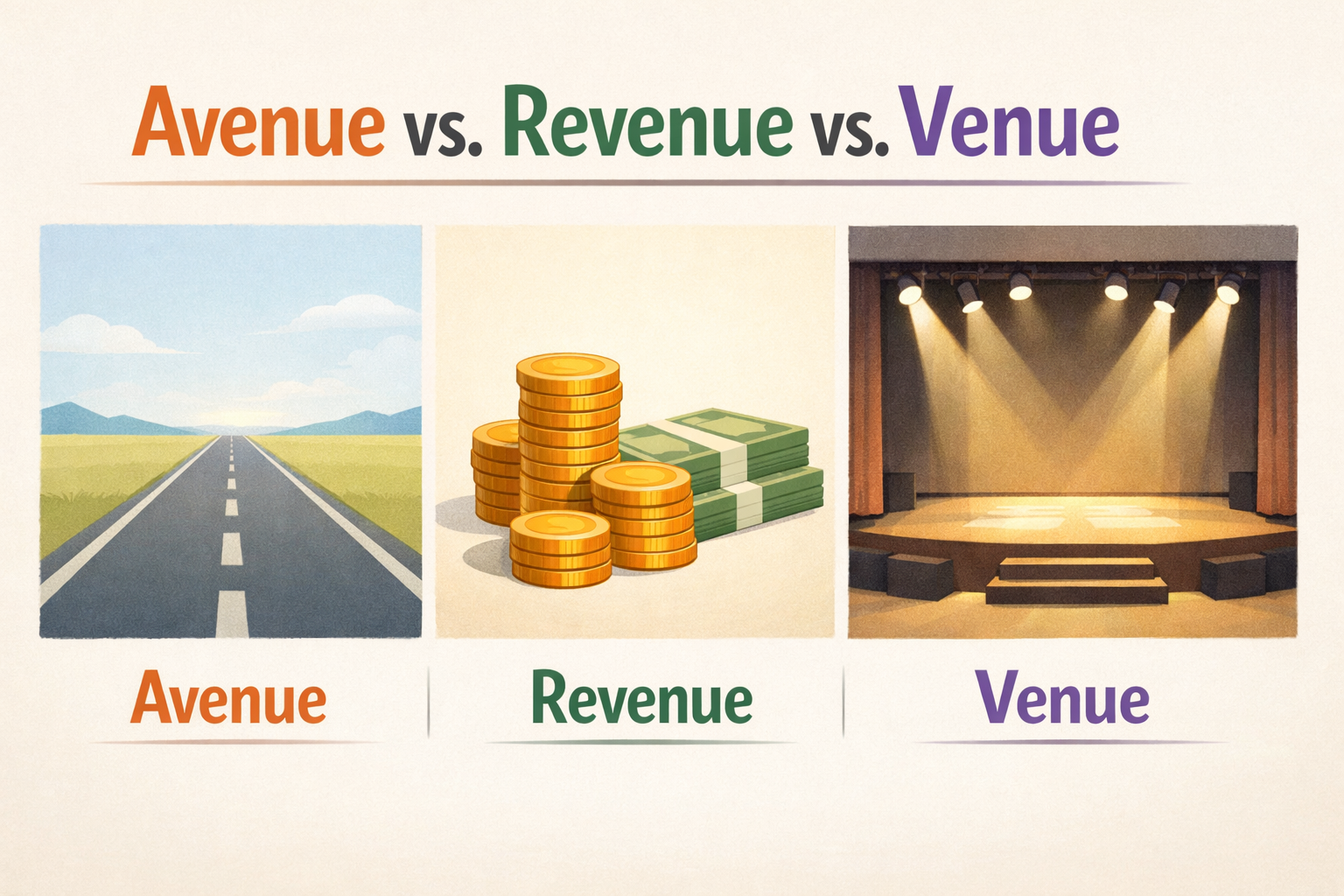 Avenue vs Revenue vs Venue 썸네일 이미지