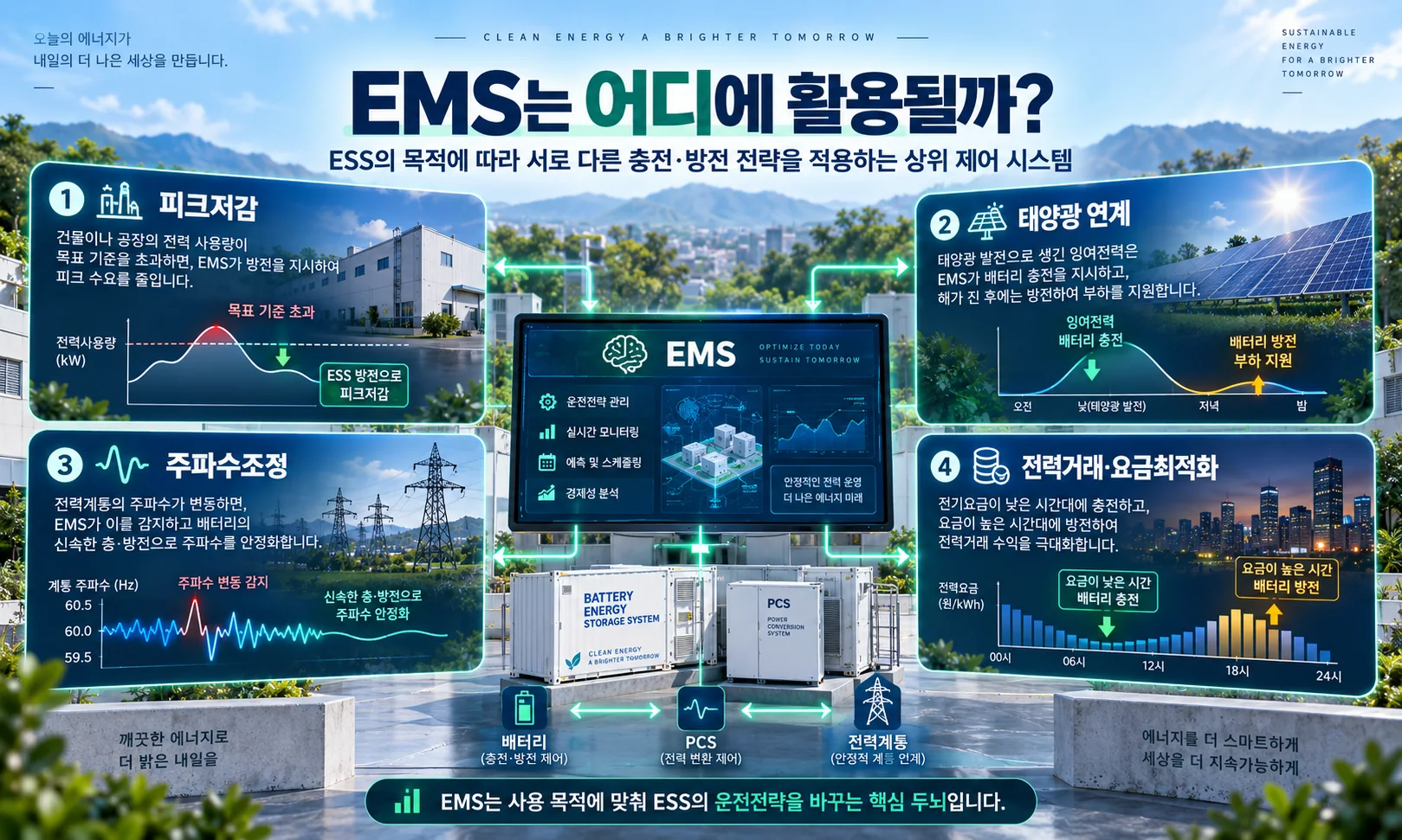 EMS를 활용한 ESS 피크저감 태양광 연계 주파수조정 전력거래 및 요금최적화 운전 사례