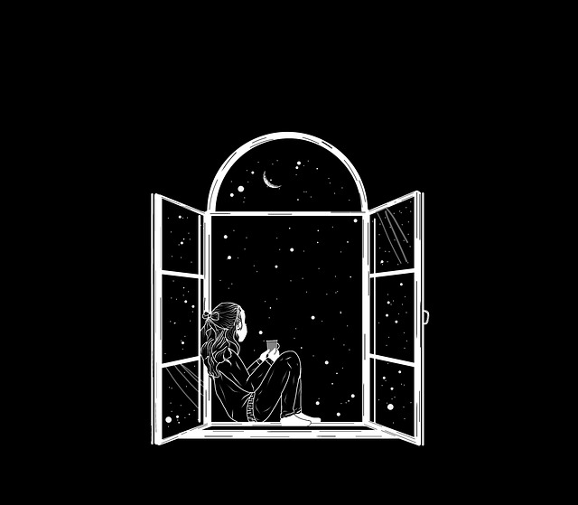 밤 창문에 앉아 커피잔들고 별 바라본다