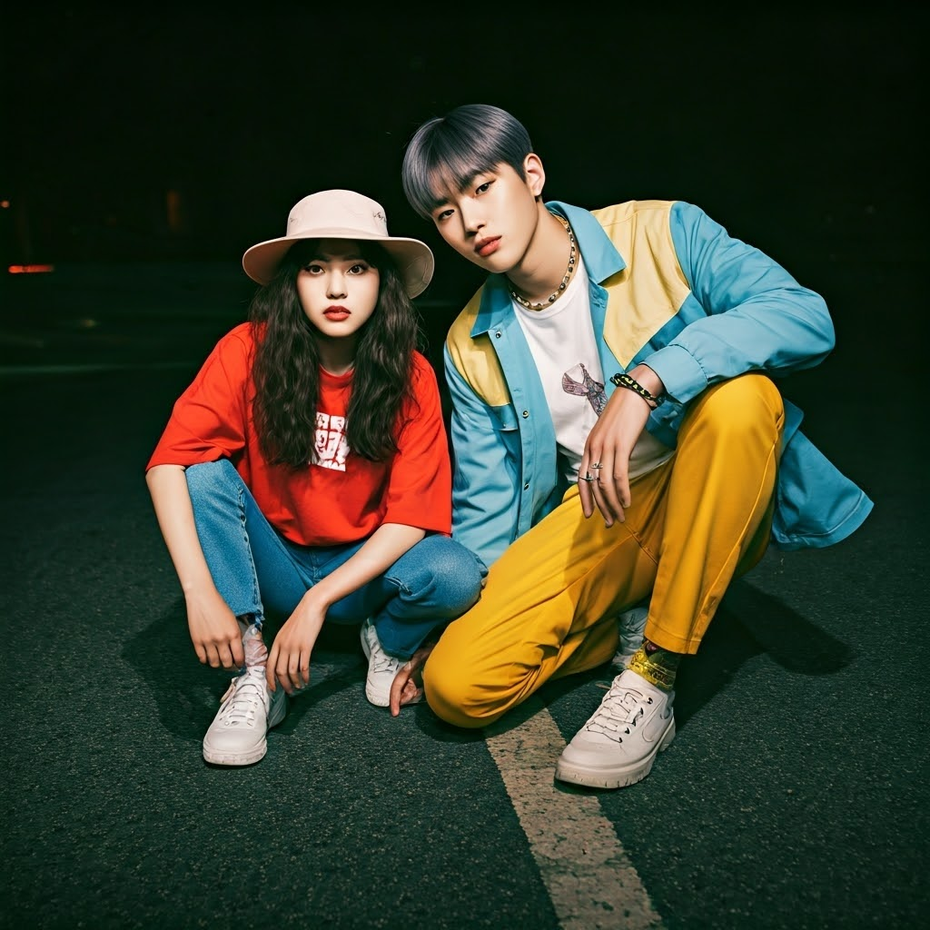 Z세대 패션의 남성, 여성 사진