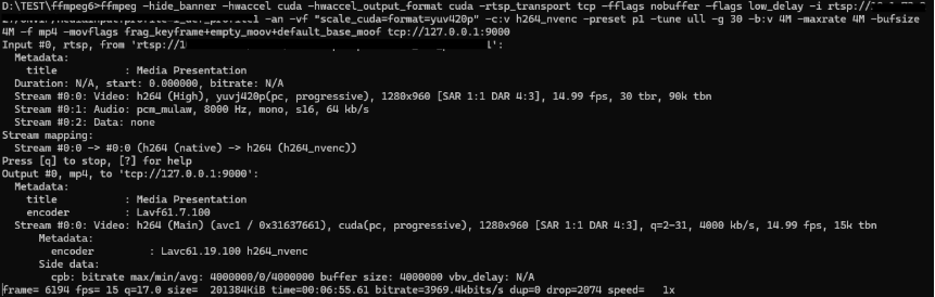 ffmpeg h264_nvenc 트랜스코딩 로그
