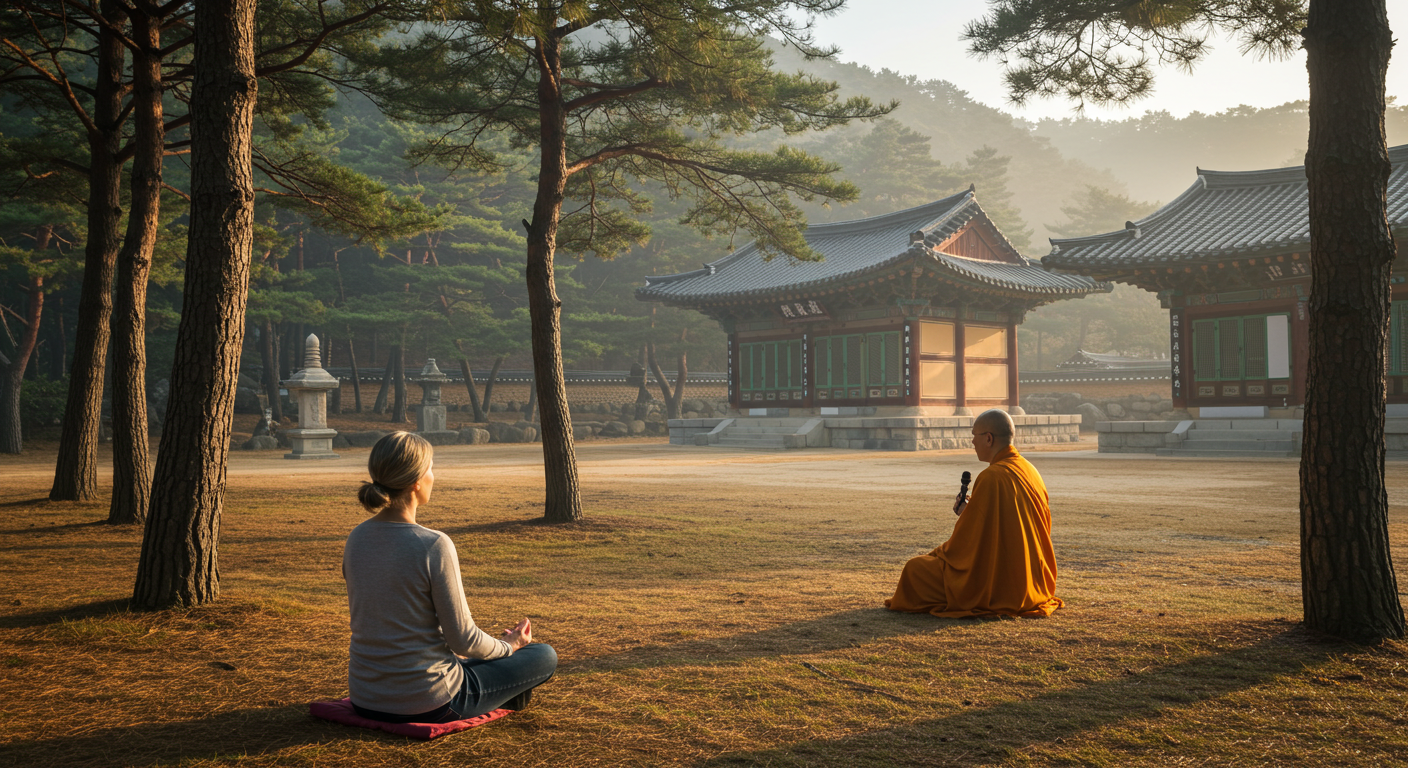 템플 스테이에서 자기 계발 능력과 인기 템플 스테이와 주지 스님의 가르침에 관한 이미지