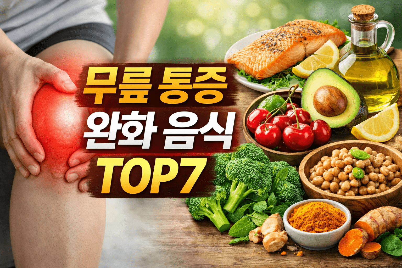 무릎 통증에 좋은 음식 TOP 7 — 연골 보호하고 통증 잡는 영양식