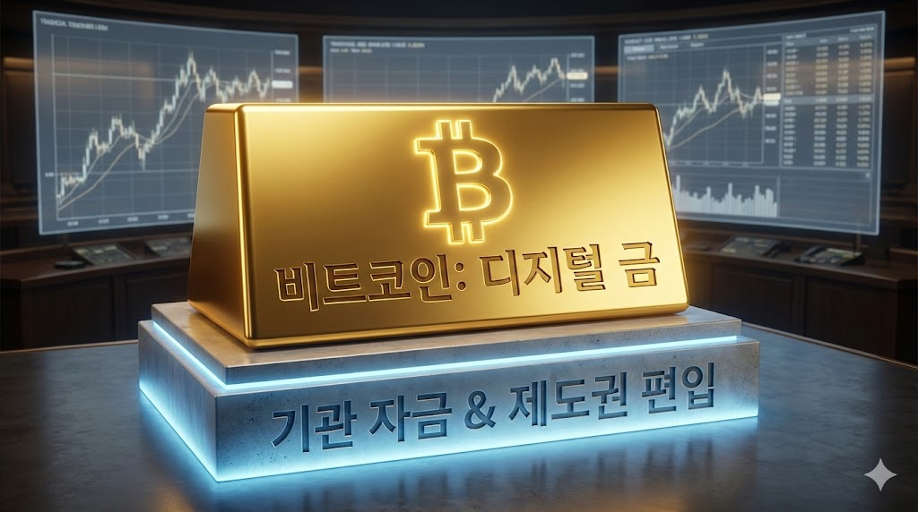 기관 자금 유입으로 디지털 금으로서의 위상이 공고해진 비트코인을 표현한 이미지