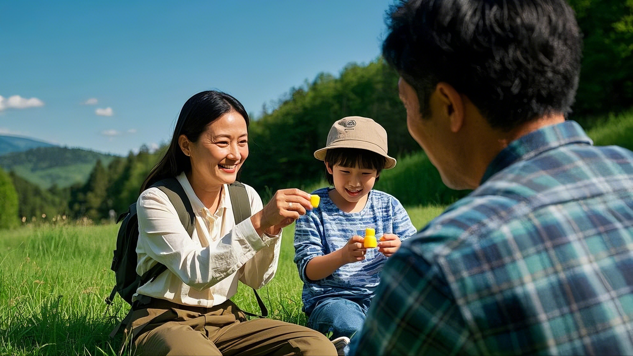가족이 함께 야외활동 하는 모습