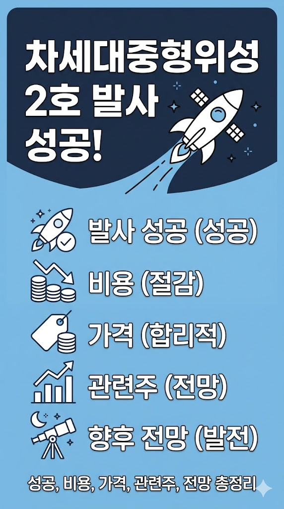 차세대중형위성 2호 발사 성공, 비용, 가격, 관련주, 향후 전망