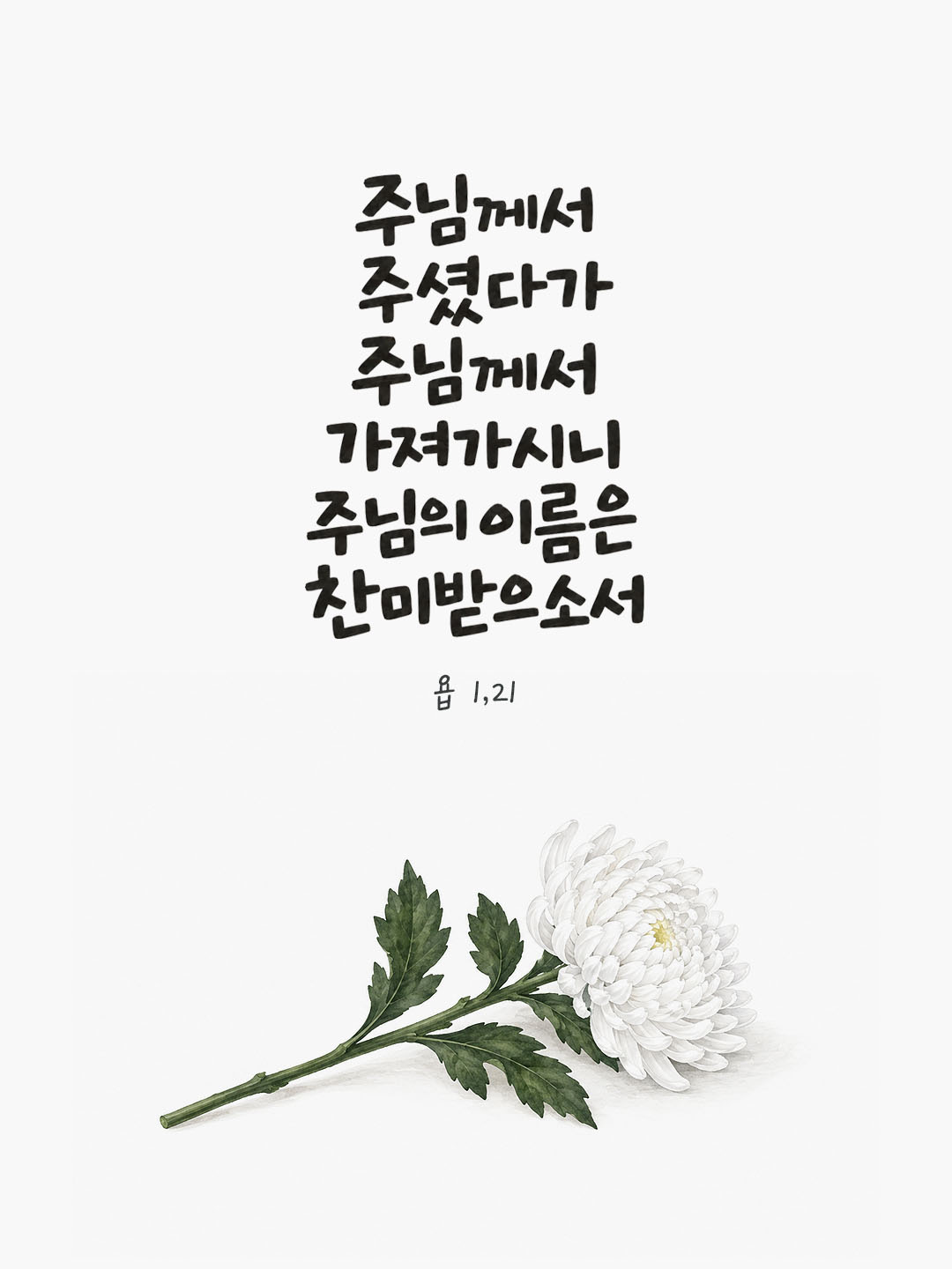 주님께서 주셨다가 주님께서 가져가시니 주님의 이름은 찬미받으소서. (욥 1,21) 말씀카드