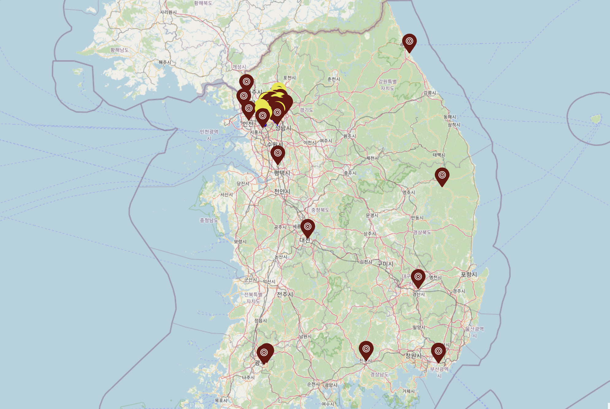 실시간 싱크홀 땅꺼짐 지도