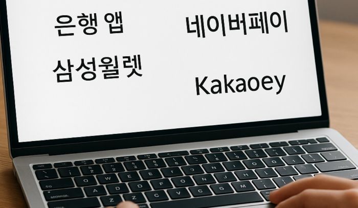 민간앱들을 노트북 화면에 글자로 보여주고 있는 장면