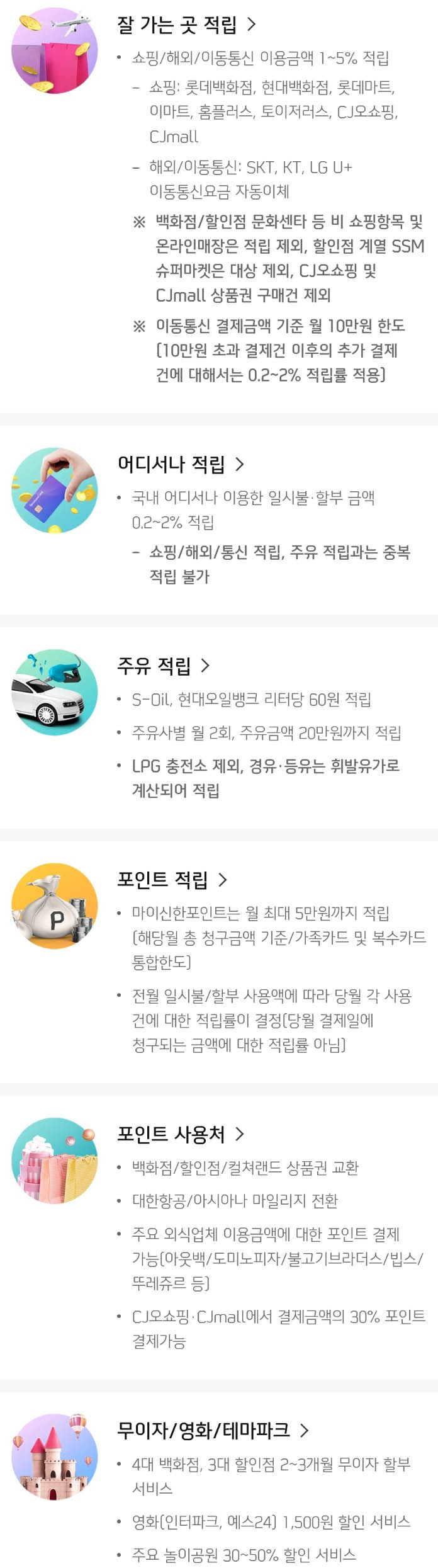 신한 hi point 카드 혜택 내용