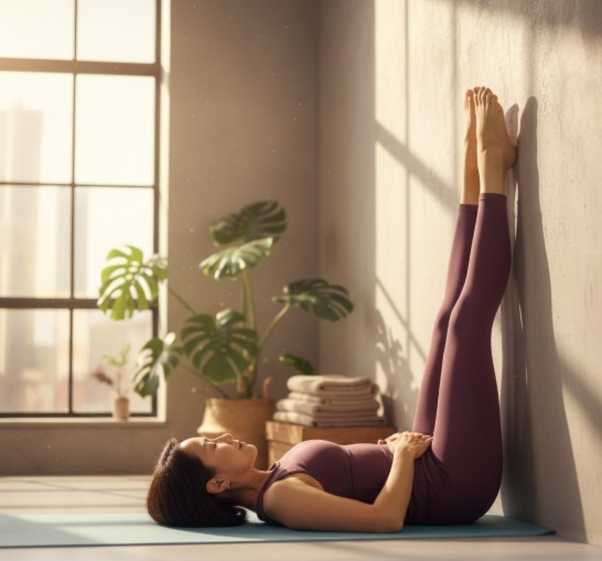 중년 여성이 요가 스트레칭을 하고 있는 모습