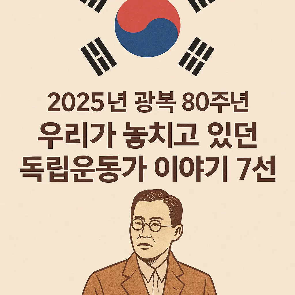 광복 80주년 기념 썸네일 – 태극기와 독립운동가 이미지 디자인