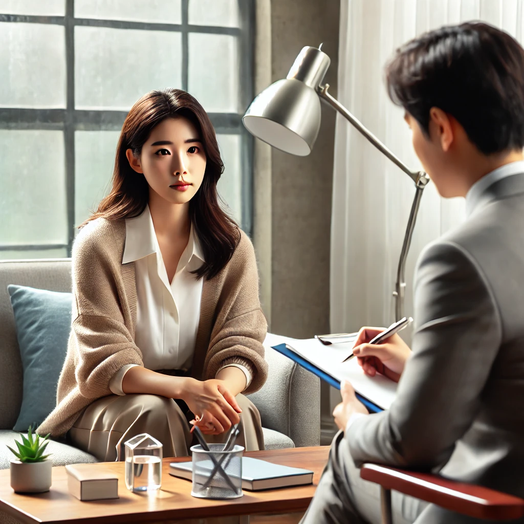 전문 심리 상담을 받는 한국 여성의 모습