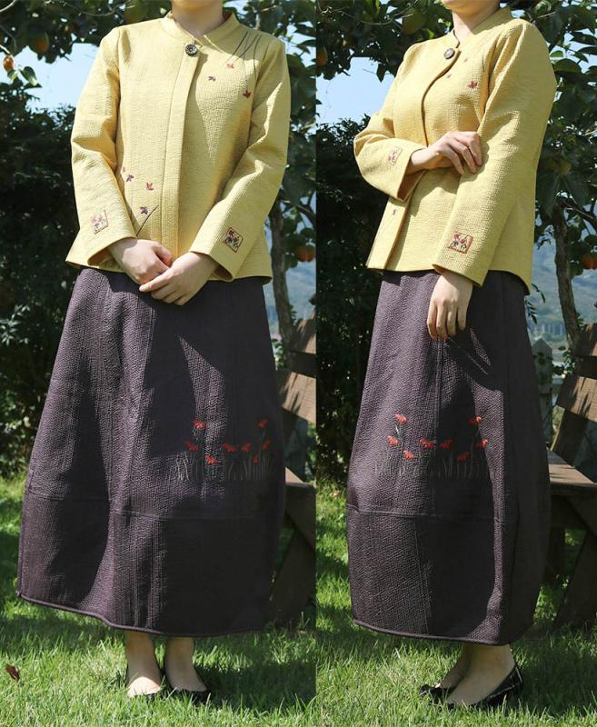 여자 생활한복 겨울 잔골 차이나 카라 누비 저고리 치마 한벌 세트(단품구매가능) 개량한복