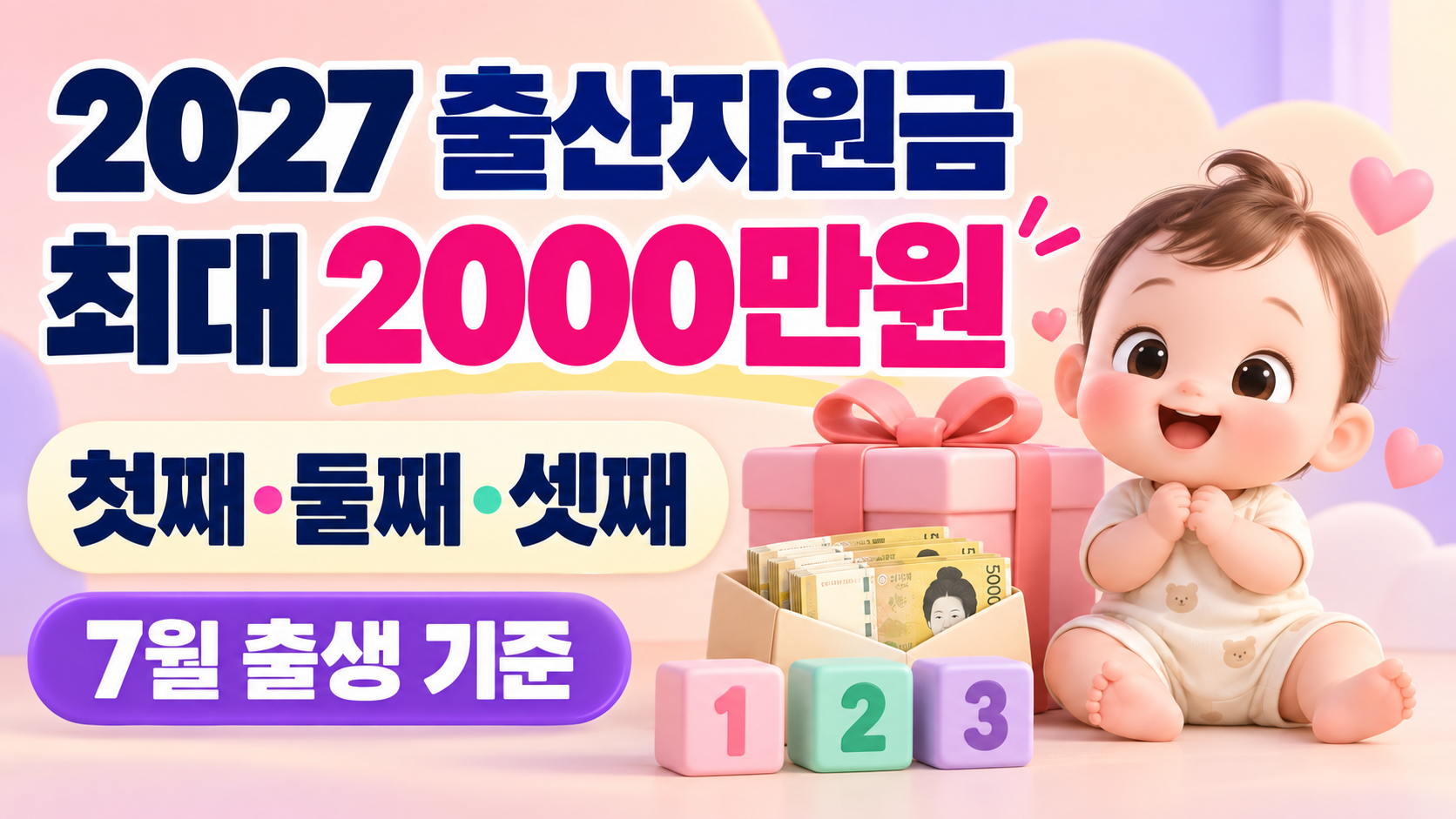 2027 출산지원금 최대 2000만원 총정리｜첫째&middot;둘째&middot;셋째 지급액&middot;7월 출생 기준