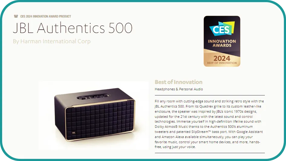 Harman의 JBL Authentics 500 ces2024 최고혁신상