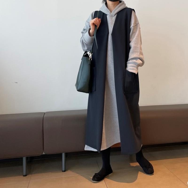 빅사이즈 자체제작 브이넥 롱 베스트 밍크 기모 스판 비스코스 모직 가을 겨울 빅포켓 조끼