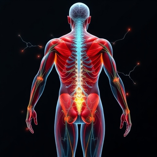 신경과 근육에 생체전기가 연결되어 정보를 주고 받는 모습