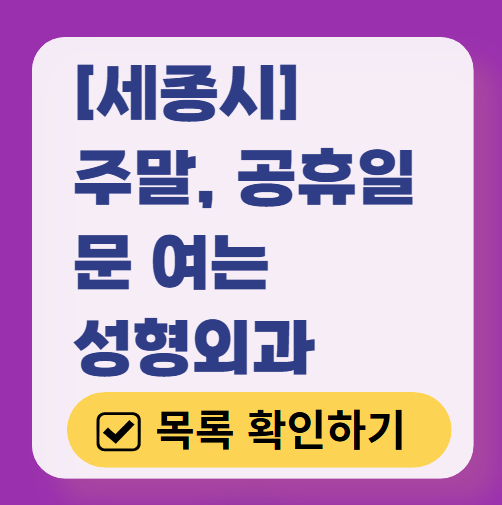 세종시 주말 문 여는 성형외과 병원 추천 리스트 ❘ 토요일, 일요일, 공휴일 진료 목록(쌍꺼풀, 눈재수술, 리프팅, 보톡스 잘하는 곳은?)