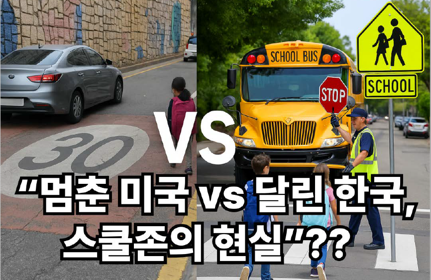 한국과 미국 스쿨존 비교 이미지입니다.